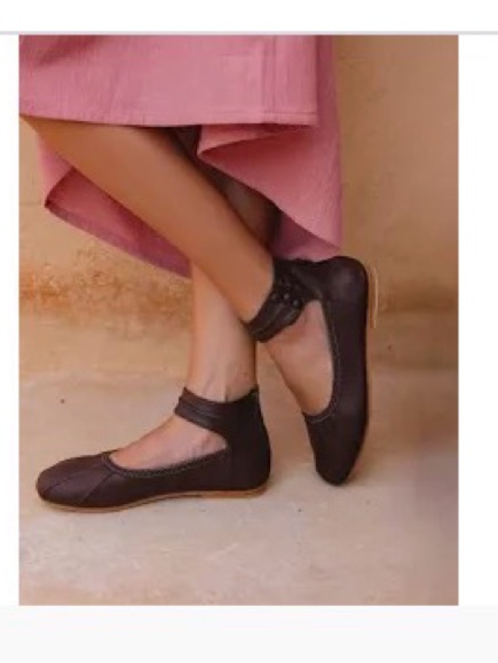 ELF Black Leather Braided Pointed
Flats with Ankle Strap Size 7